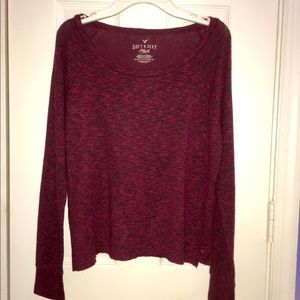 aeo- heathered soft and sexy boxy burgundy sweater